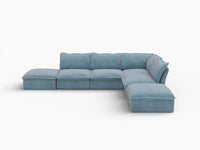 Deluxe Cloud Light Blue 4-Seater Sofa with Storage | 6-Piece (includes 2 ottomans), Velvet Fabric, Washable Covers