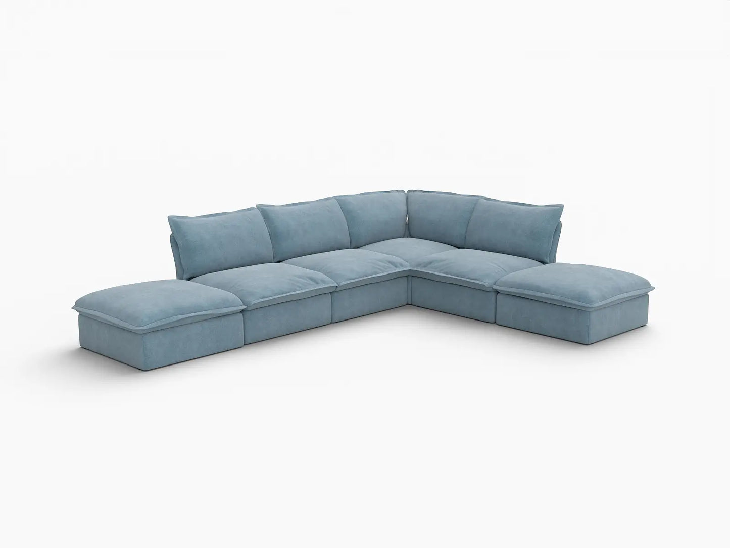 Deluxe Cloud Light Blue 4-Seater Sofa with Storage | 6-Piece (includes 2 ottomans), Velvet Fabric, Washable Covers