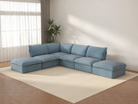 Deluxe Cloud Light Blue 4-Seater Sofa with Storage | 6-Piece (includes 2 ottomans), Velvet Fabric, Washable Covers