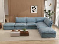 Deluxe Cloud Light Blue 4-Seater Sofa with Storage | 6-Piece (includes 2 ottomans), Velvet Fabric, Washable Covers