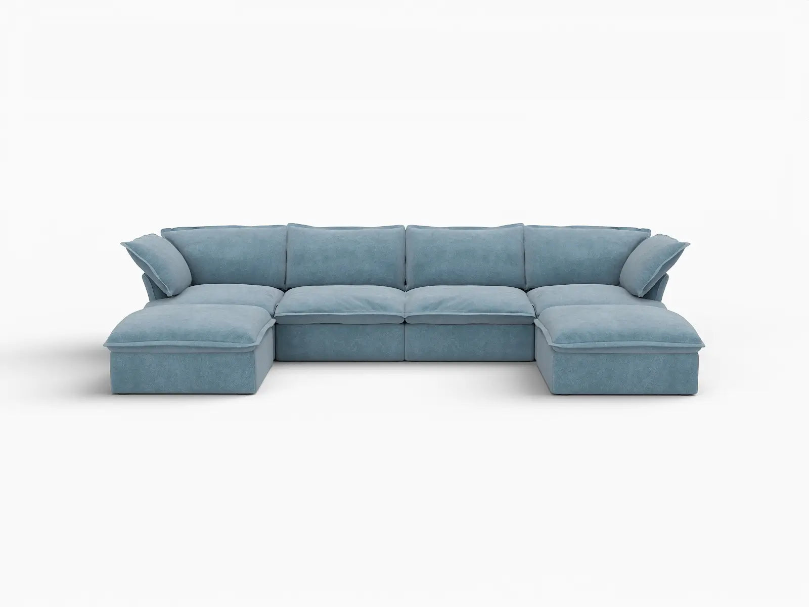 Sofá seccional de lujo color azul claro nube de 4 plazas con forma de U y almacenamiento | 6 piezas (incluye 2 otomanas), tela de terciopelo, fundas lavables