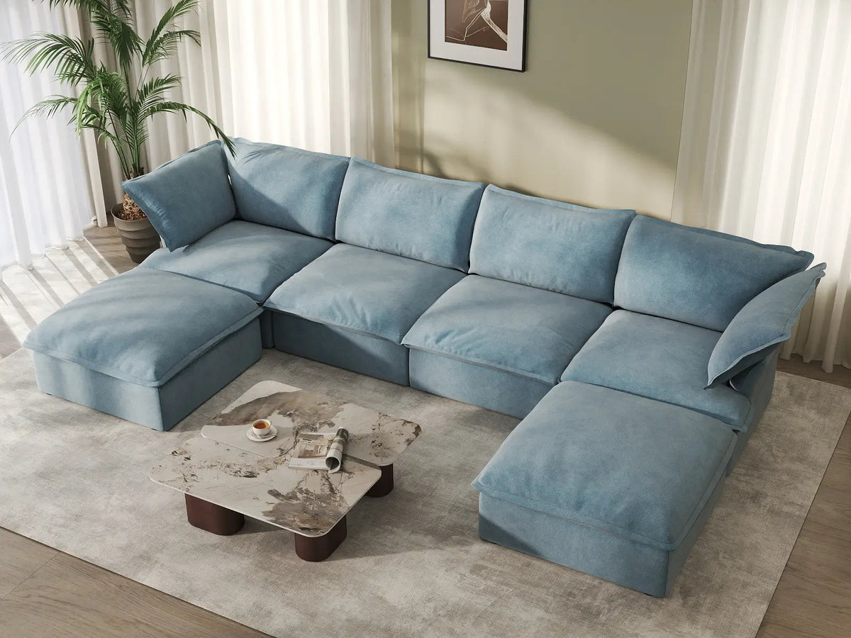 Deluxe Cloud Light Blue 3-Seater Pit Sectional Sofa – WJS Home