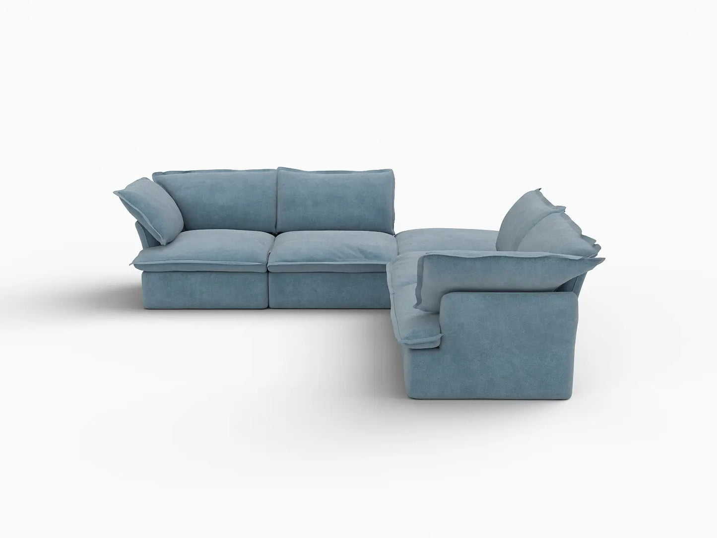 Deluxe Cloud Light Blue 4-Seater V-Shaped Sofa with Storage | 5-Piece (includes 1 ottoman), Velvet Fabric, Washable Covers