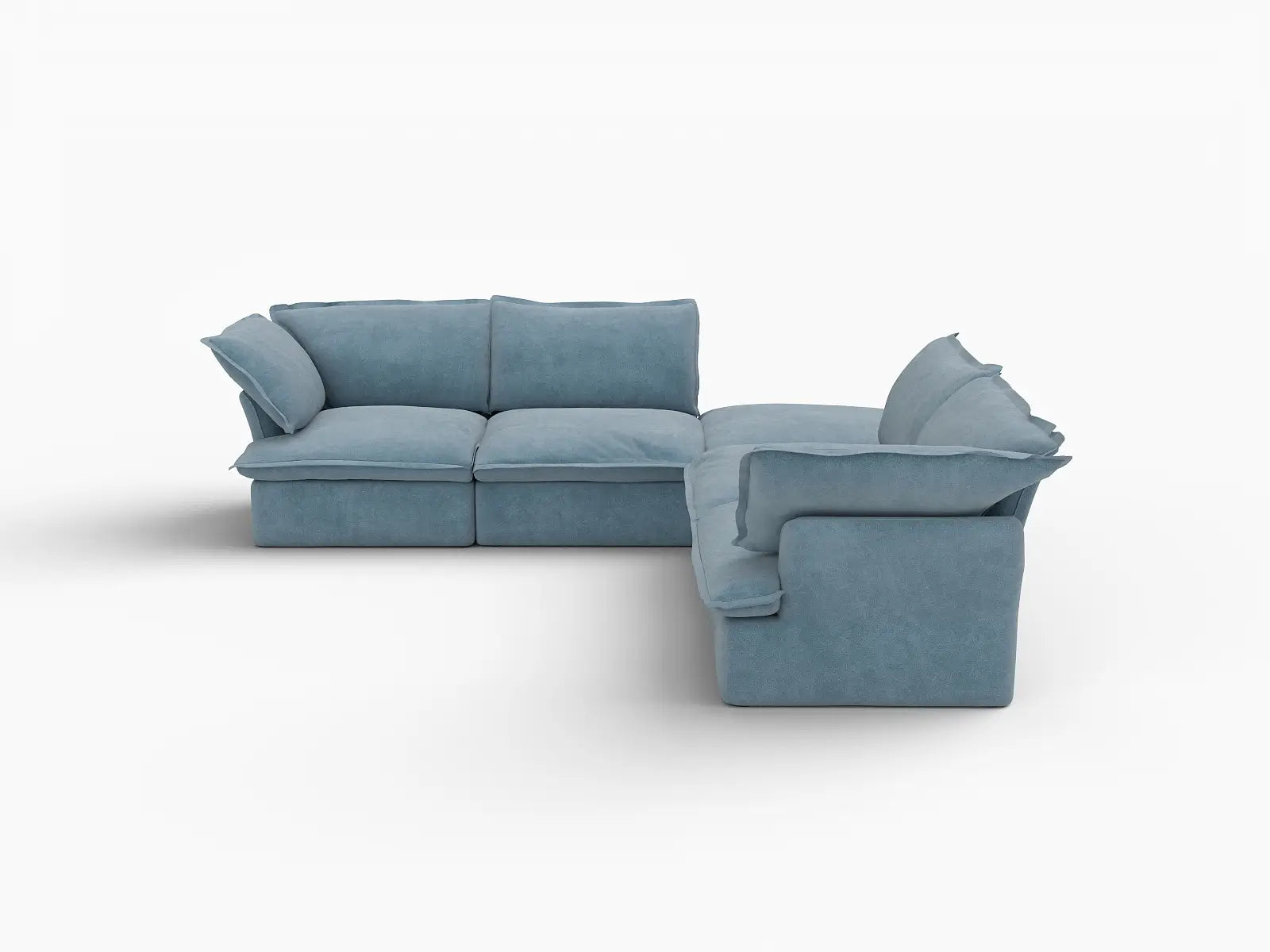 Sofá Deluxe en forma de V de 4 plazas con almacenamiento, color azul claro nube | 5 piezas (incluye 1 otomana), tela de terciopelo, fundas lavables
