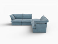 Deluxe Cloud Light Blue 4-Seater V-Shaped Sofa with Storage | 5-Piece (includes 1 ottoman), Velvet Fabric, Washable Covers