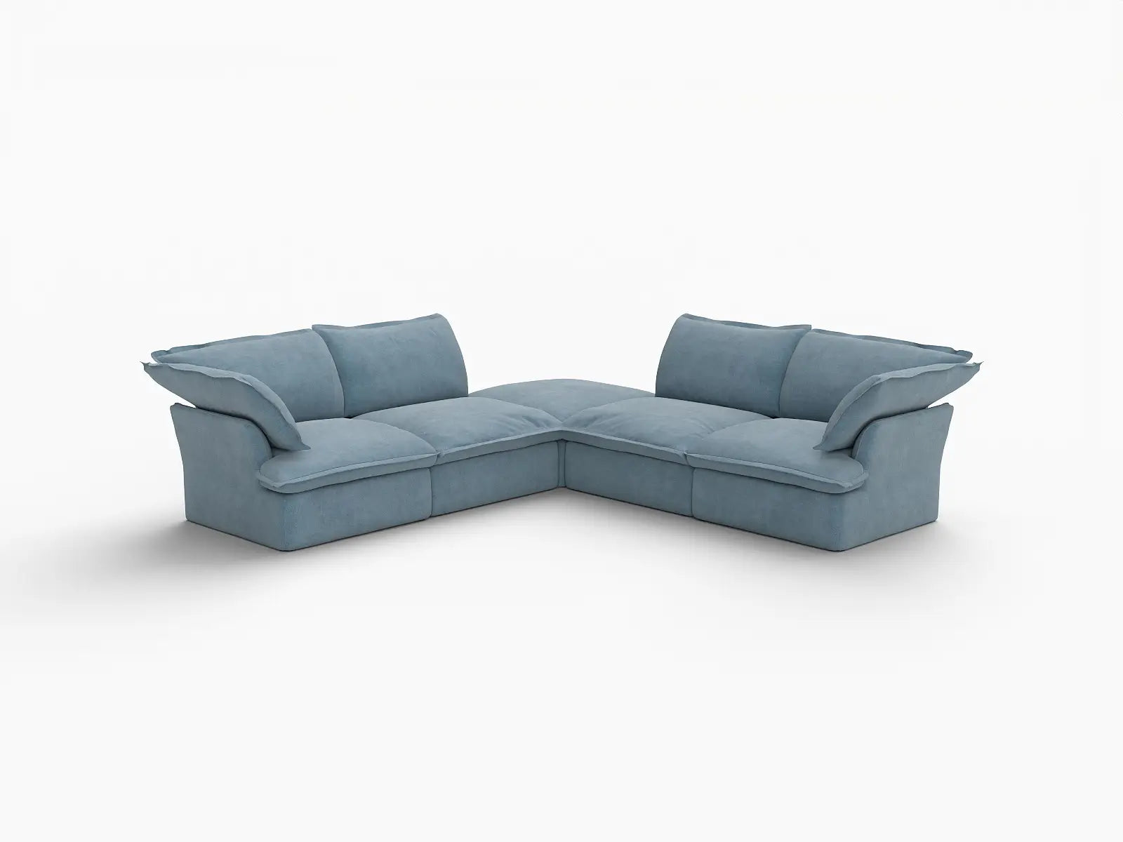 Sofá Deluxe en forma de V de 4 plazas con almacenamiento, color azul claro nube | 5 piezas (incluye 1 otomana), tela de terciopelo, fundas lavables