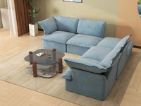 Deluxe Cloud Light Blue 4-Seater V-Shaped Sofa with Storage | 5-Piece (includes 1 ottoman), Velvet Fabric, Washable Covers