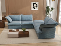 Deluxe Cloud Light Blue 4-Seater V-Shaped Sofa with Storage | 5-Piece (includes 1 ottoman), Velvet Fabric, Washable Covers