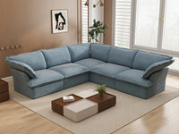 Deluxe Cloud Light Blue 5-Seater V-Shaped Sofa | 5-Piece, Velvet Fabric, Washable Covers