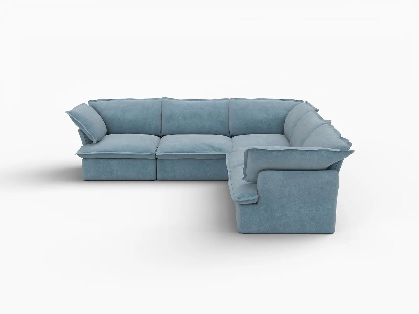 Deluxe Cloud Light Blue 5-Seater V-Shaped Sofa | 5-Piece, Velvet Fabric, Washable Covers