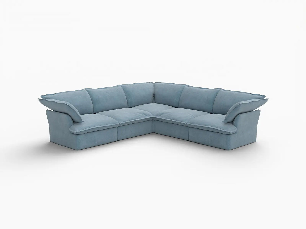 Deluxe Cloud Light Blue 5-Seater V-Shaped Sofa | 5-Piece, Velvet Fabric, Washable Covers