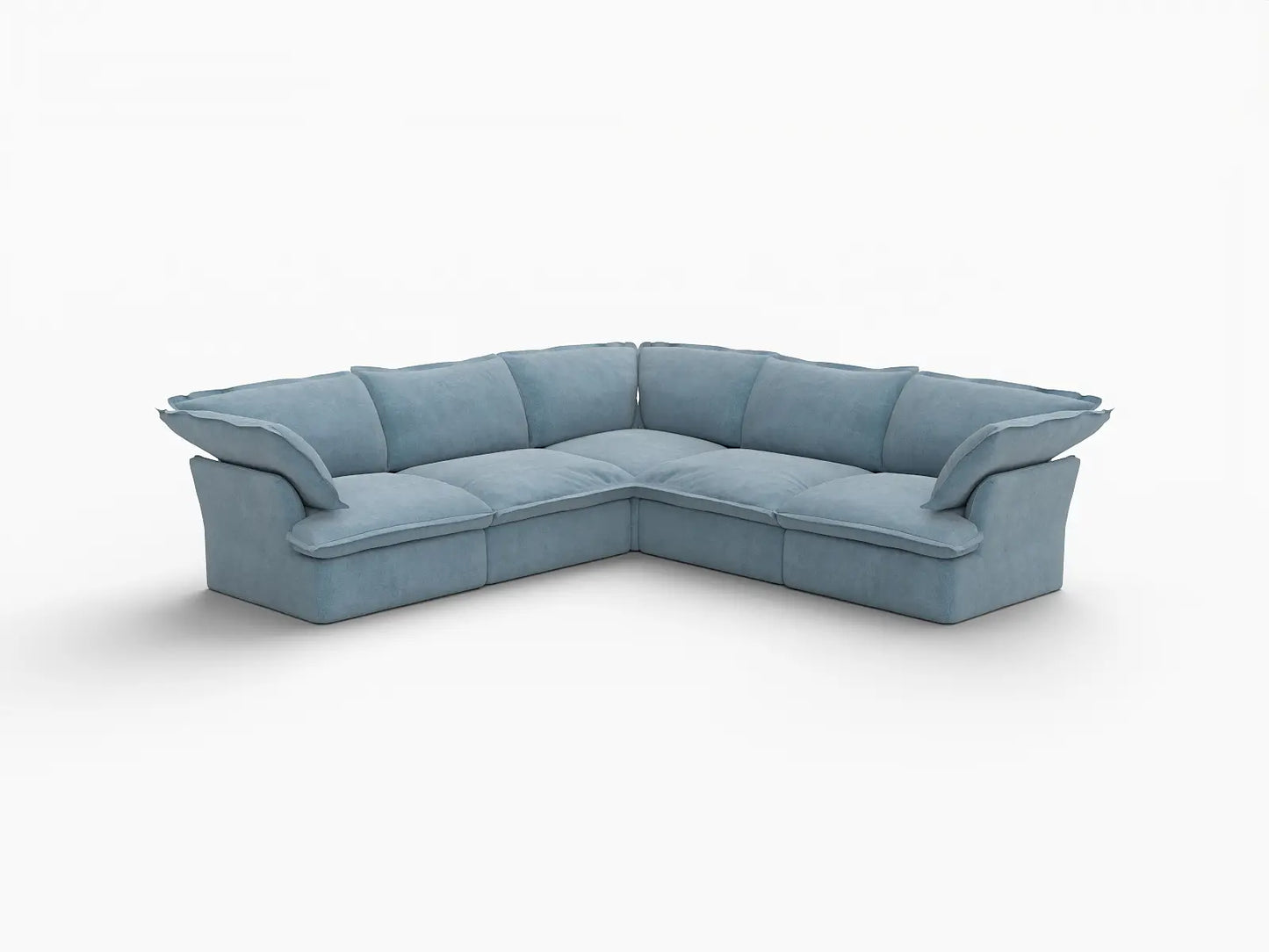 Deluxe Cloud Light Blue 5-Seater V-Shaped Sofa | 5-Piece, Velvet Fabric, Washable Covers