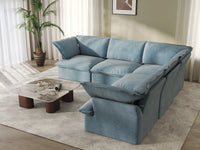 Deluxe Cloud Light Blue 5-Seater V-Shaped Sofa | 5-Piece, Velvet Fabric, Washable Covers