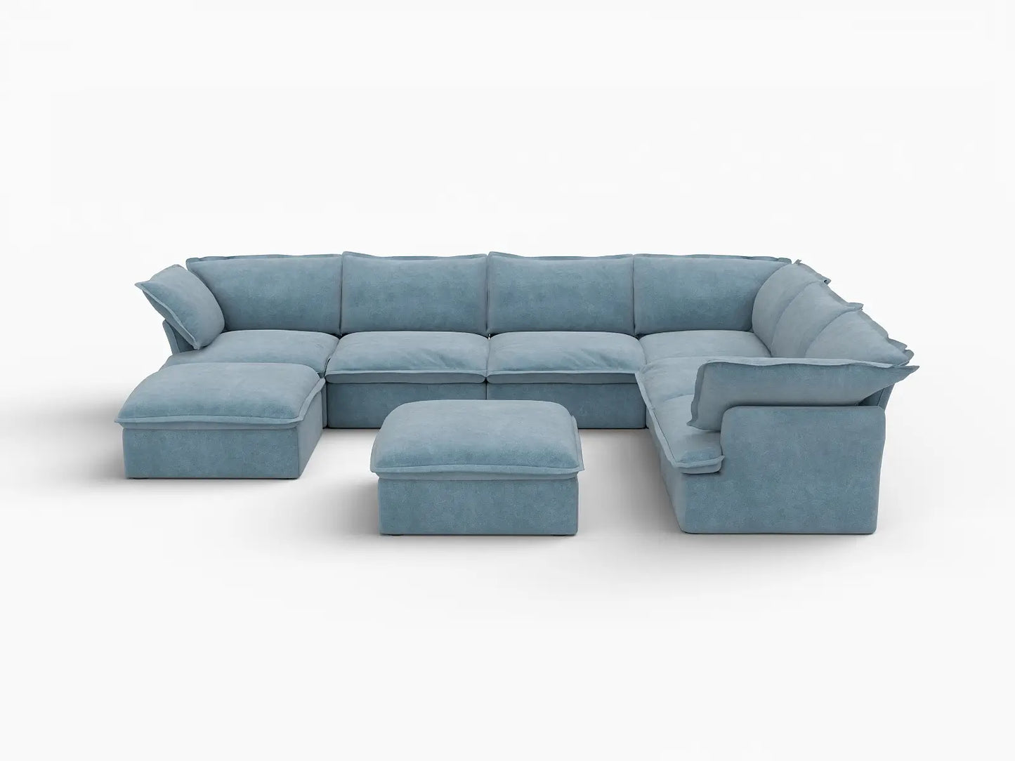 Sofá de 6 plazas Deluxe Cloud en azul claro con almacenamiento | 8 piezas (incluye 2 otomanas), tela de terciopelo, fundas lavables