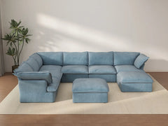 Sofá de 6 plazas Deluxe Cloud en azul claro con almacenamiento | 8 piezas (incluye 2 otomanas), tela de terciopelo, fundas lavables