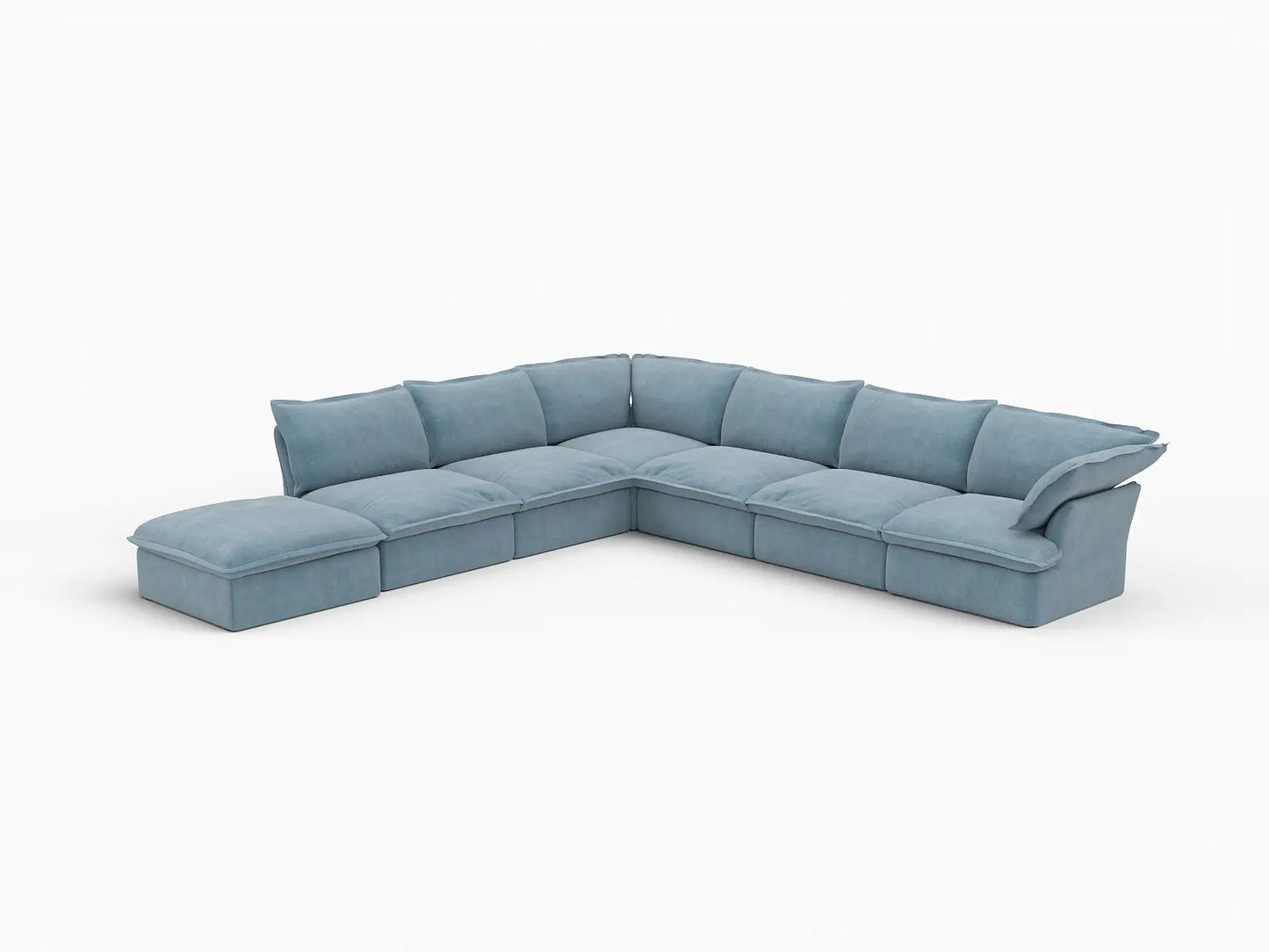 Sofá Deluxe en V de 6 plazas Nube Azul Claro con Almacenamiento | 7 piezas (incluye 1 otomana), Tela de Terciopelo, Fundas Lavables