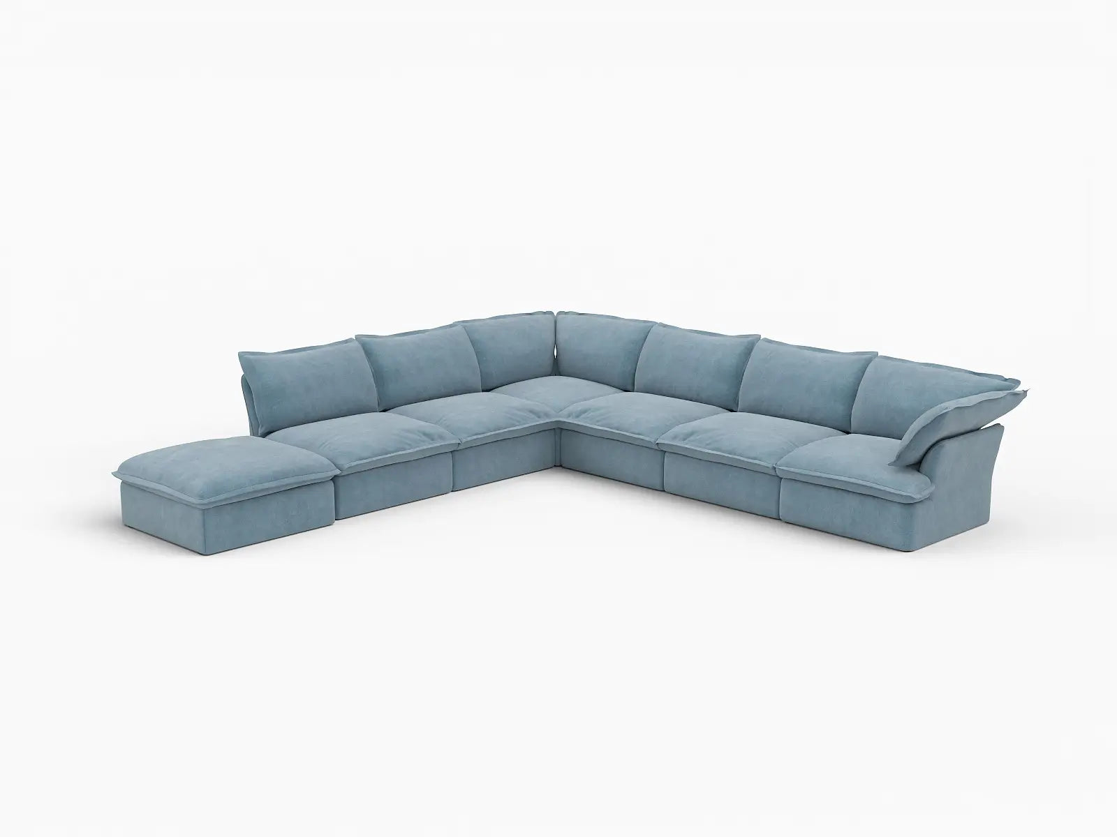 Sofá Deluxe en V de 6 plazas Nube Azul Claro con Almacenamiento | 7 piezas (incluye 1 otomana), Tela de Terciopelo, Fundas Lavables