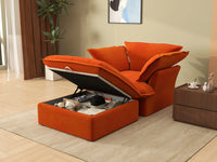 Deluxe Cloud Orange 1-Seater Dual-Armrest Sofa | 2-Piece (includes 1 ottoman), Velvet Fabric, Storage Ottoman