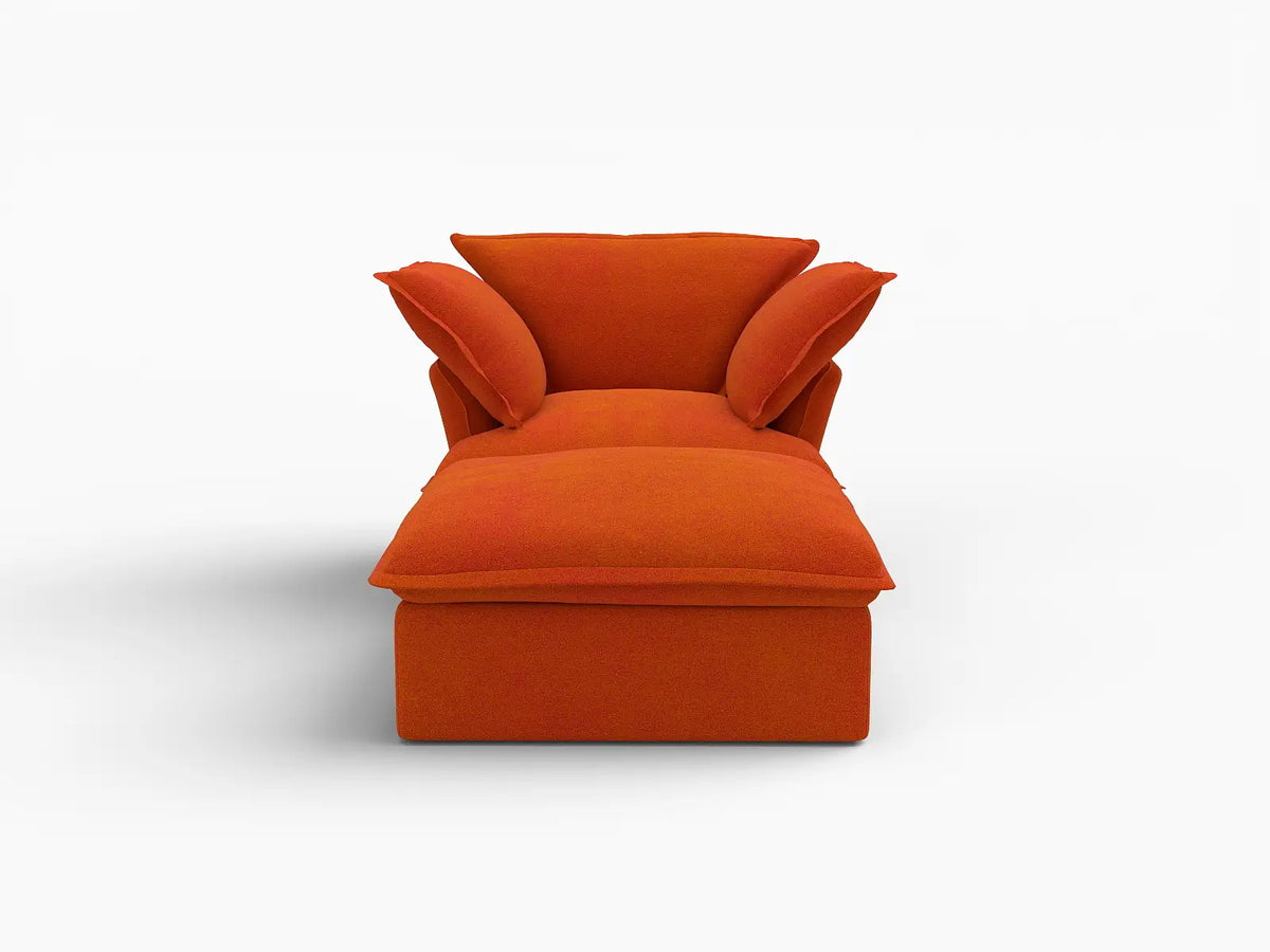 Deluxe Cloud Orange 1-Seater Dual-Armrest Sofa | 2-Piece (includes 1 ottoman), Velvet Fabric, Storage Ottoman