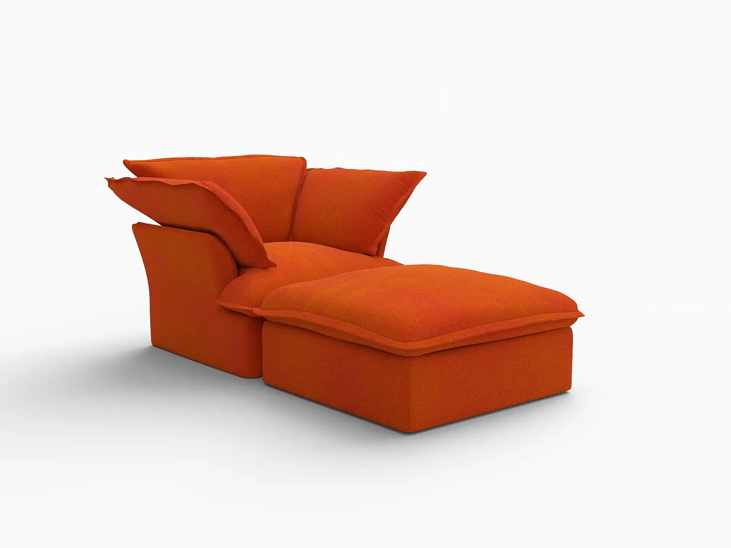 Deluxe Cloud Orange 1-Seater Dual-Armrest Sofa | 2-Piece (includes 1 ottoman), Velvet Fabric, Storage Ottoman