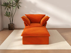 Deluxe Cloud Orange 1-Seater Dual-Armrest Sofa | 2-Piece (includes 1 ottoman), Velvet Fabric, Storage Ottoman