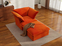 Deluxe Cloud Orange 1-Seater Dual-Armrest Sofa | 2-Piece (includes 1 ottoman), Velvet Fabric, Storage Ottoman