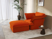Deluxe Cloud Orange 1-Seater Dual-Armrest Sofa | 2-Piece (includes 1 ottoman), Velvet Fabric, Storage Ottoman