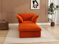 Deluxe Cloud Orange 1-Seater Dual-Armrest Sofa | 2-Piece (includes 1 ottoman), Velvet Fabric, Storage Ottoman