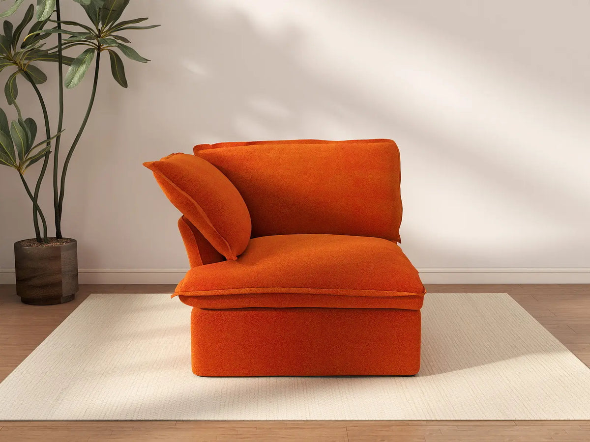 Sofá Individual de 1 Plaza Deluxe Cloud Orange | 1 Pieza, Tejido de Terciopelo, Fundas Lavables