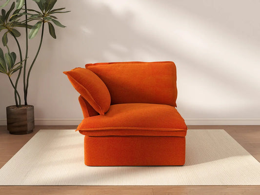 Deluxe Cloud Orange 1-Seater Single Sofa | 1-Piece, Velvet Fabric, Washable Covers