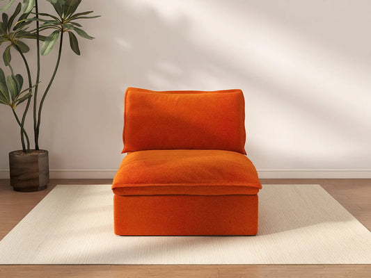 Sofá Individual Naranja Nube de Lujo de 1 Plaza | 1 Pieza, Tela de Terciopelo, Fundas Lavables