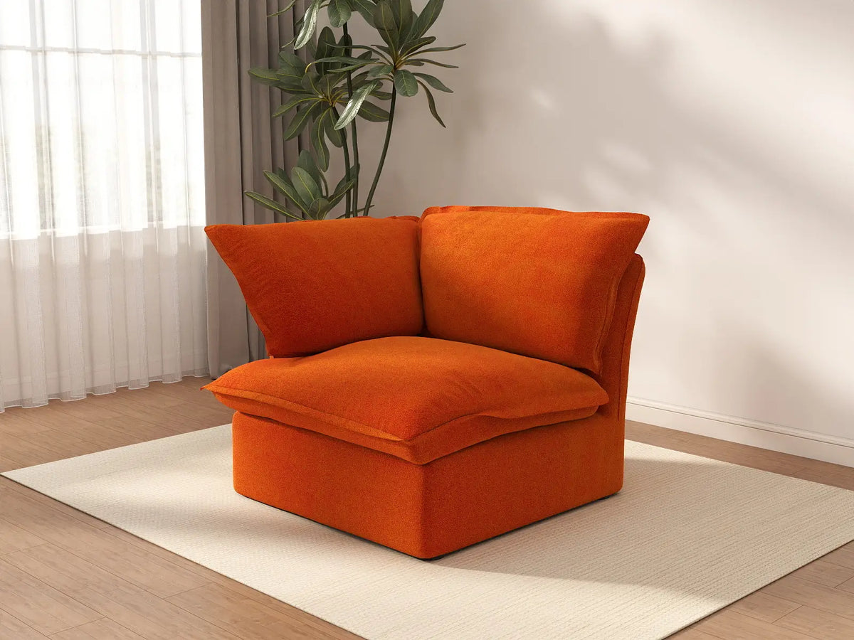 Sofá Individual de 1 Plaza Deluxe Cloud Orange | 1 Pieza, Tejido de Terciopelo, Fundas Lavables