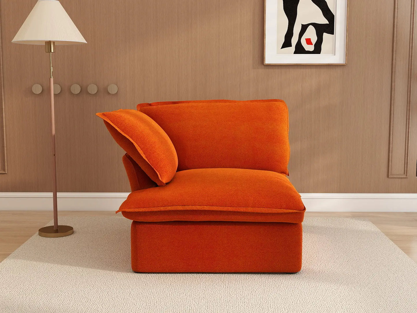 Sofá Individual de 1 Plaza Deluxe Cloud Orange | 1 Pieza, Tejido de Terciopelo, Fundas Lavables