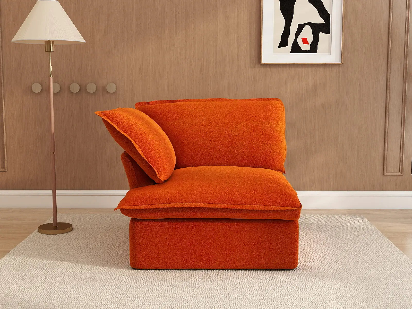 Sofá Individual de 1 Plaza Deluxe Cloud Orange | 1 Pieza, Tejido de Terciopelo, Fundas Lavables