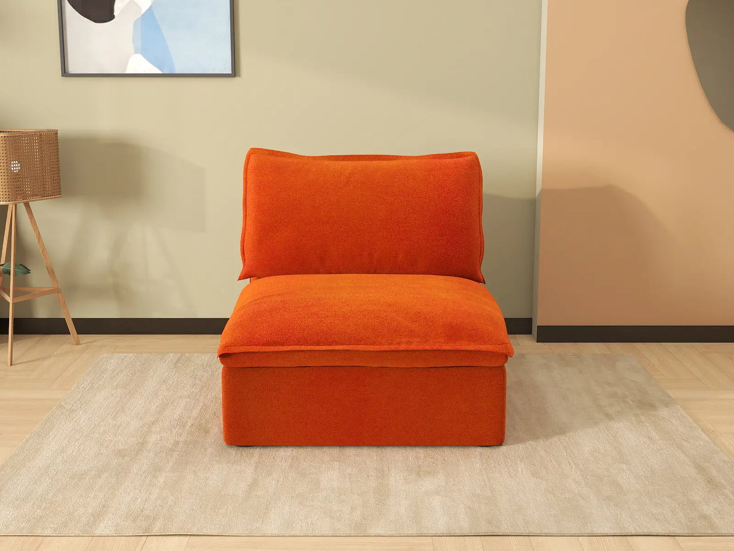 Sofá Individual Naranja Nube de Lujo de 1 Plaza | 1 Pieza, Tela de Terciopelo, Fundas Lavables