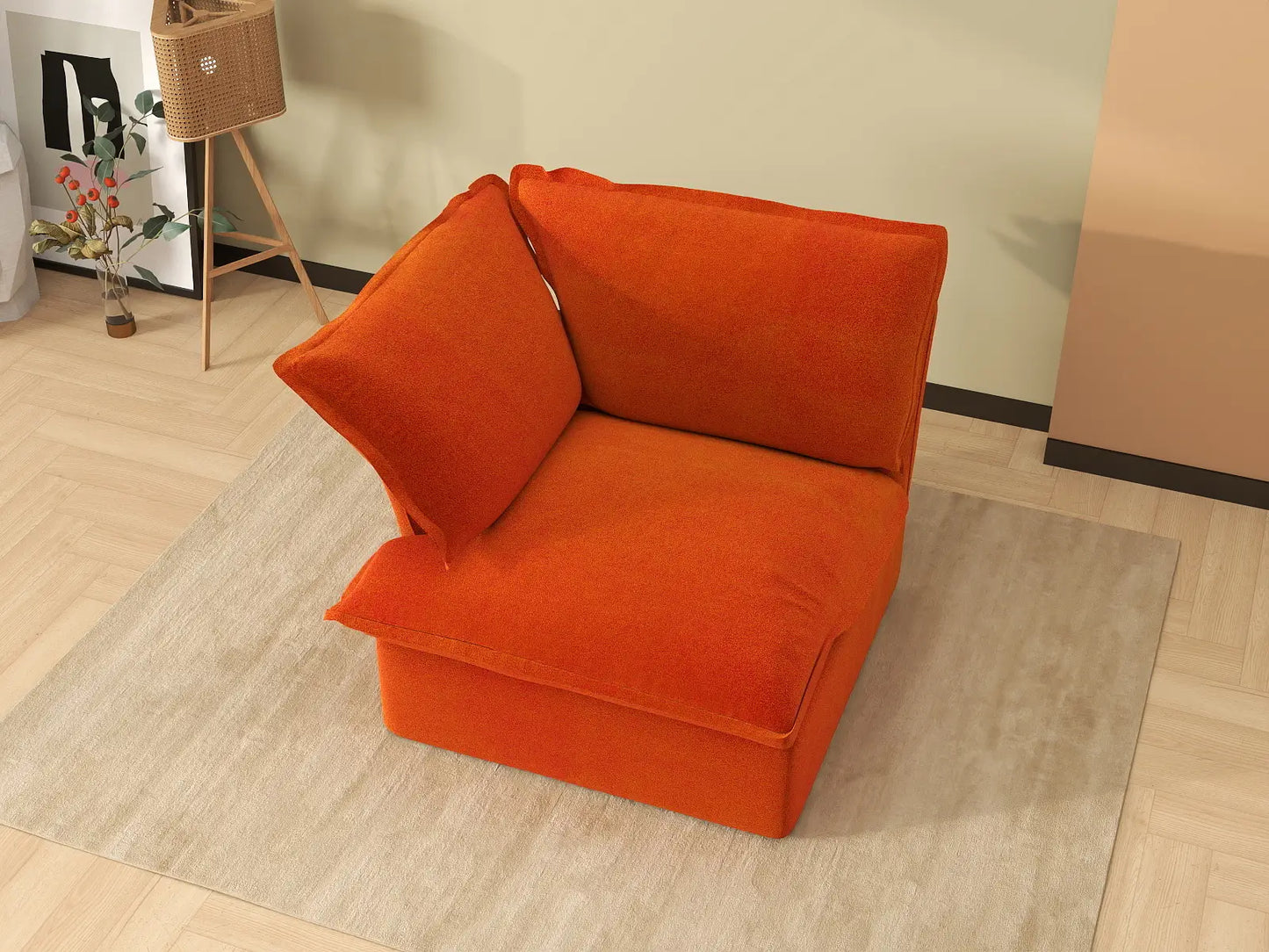 Sofá Individual de 1 Plaza Deluxe Cloud Orange | 1 Pieza, Tejido de Terciopelo, Fundas Lavables