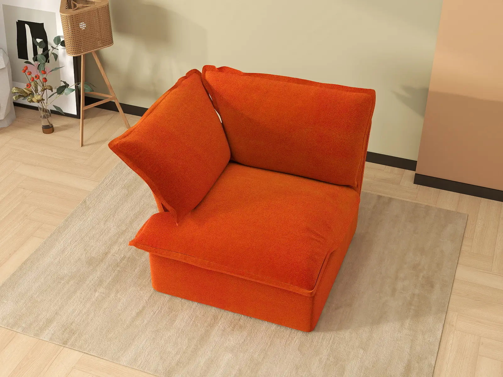 Sofá Individual de 1 Plaza Deluxe Cloud Orange | 1 Pieza, Tejido de Terciopelo, Fundas Lavables