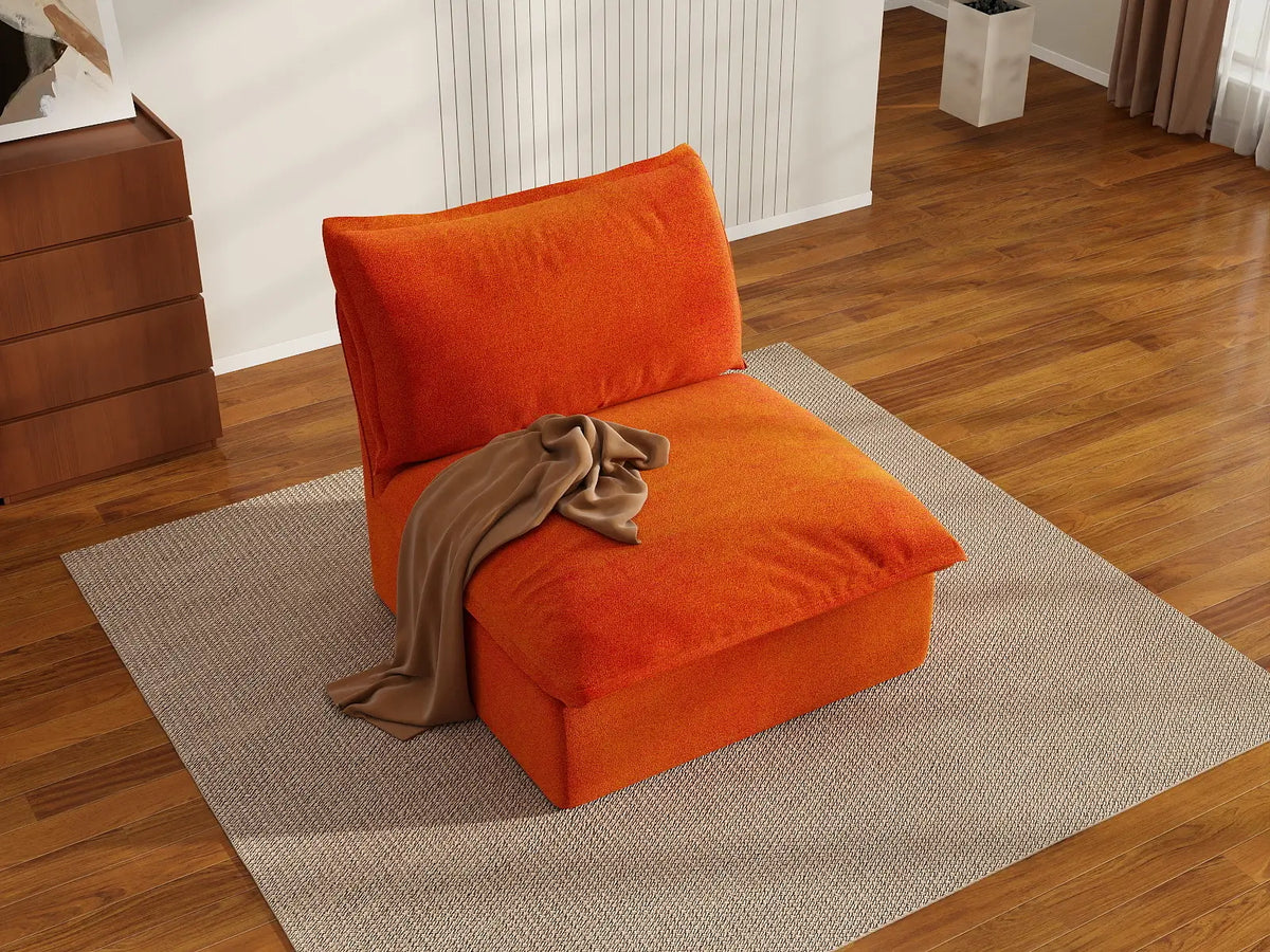 Sofá Individual Naranja Nube de Lujo de 1 Plaza | 1 Pieza, Tela de Terciopelo, Fundas Lavables