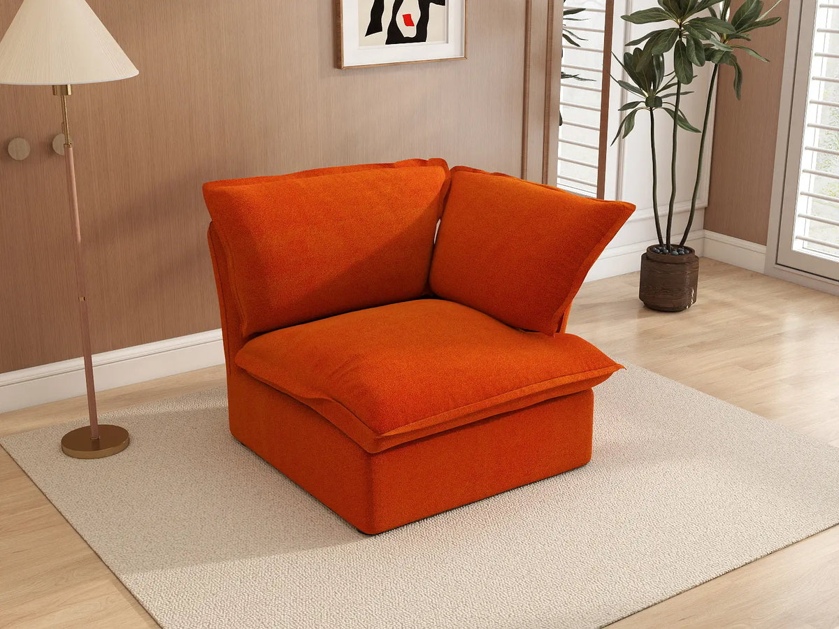 Sofá individual Deluxe Cloud Orange de 1 plaza lavable | 1 pieza, tela de terciopelo, espacio pequeño