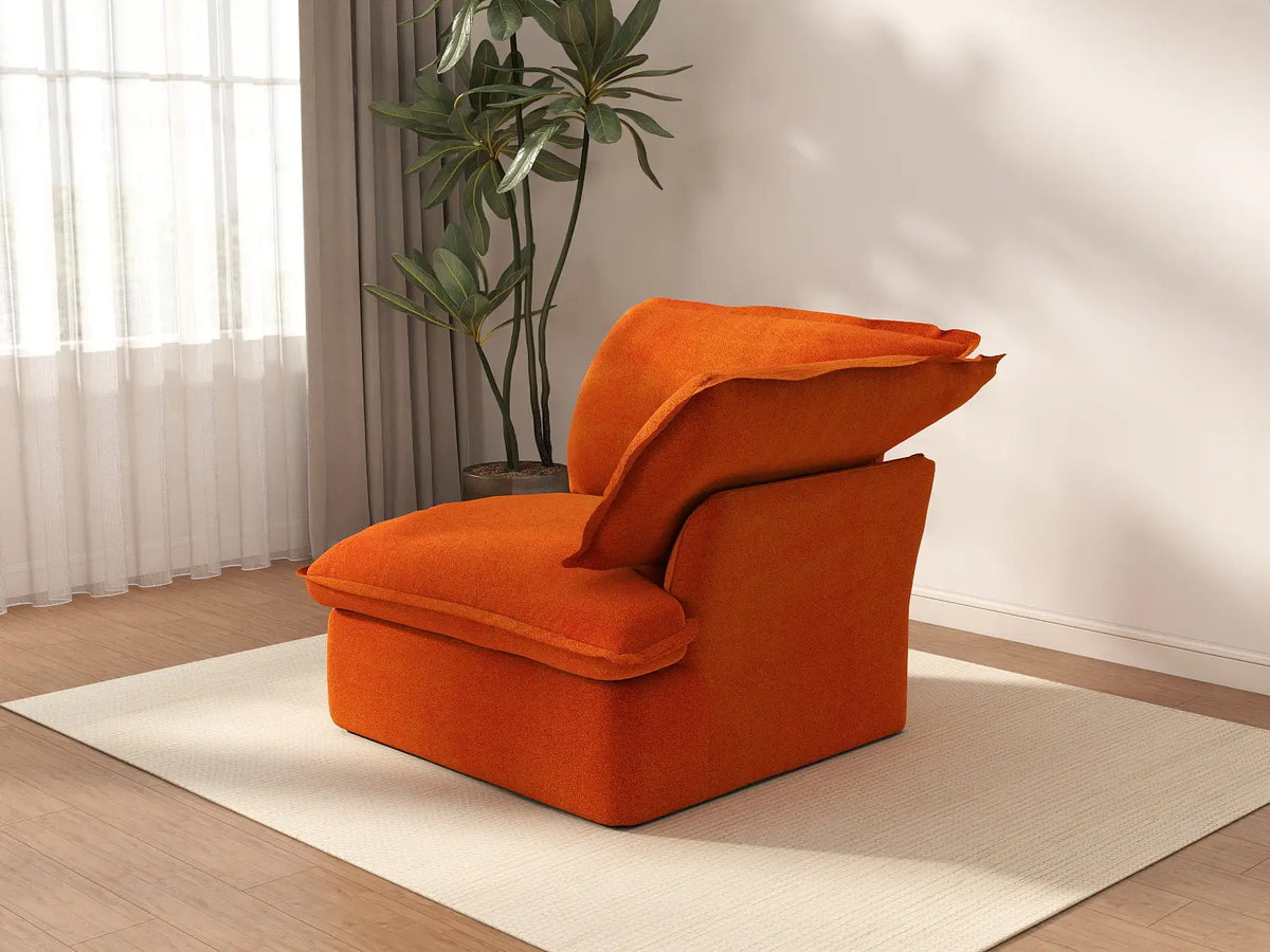 Sofá individual Deluxe Cloud Orange de 1 plaza lavable | 1 pieza, tela de terciopelo, espacio pequeño