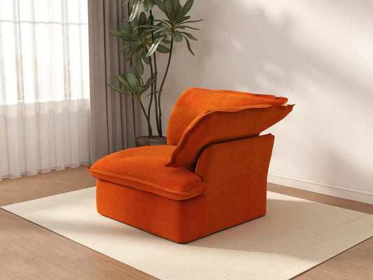 Deluxe Cloud Orange 1-Seater Washable Single Sofa | 1-Piece, Velvet Fabric, Small Space