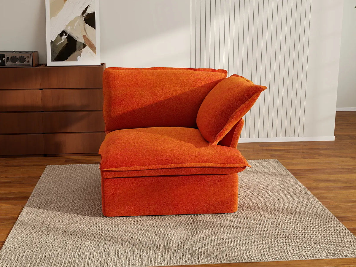 Sofá individual Deluxe Cloud Orange de 1 plaza lavable | 1 pieza, tela de terciopelo, espacio pequeño