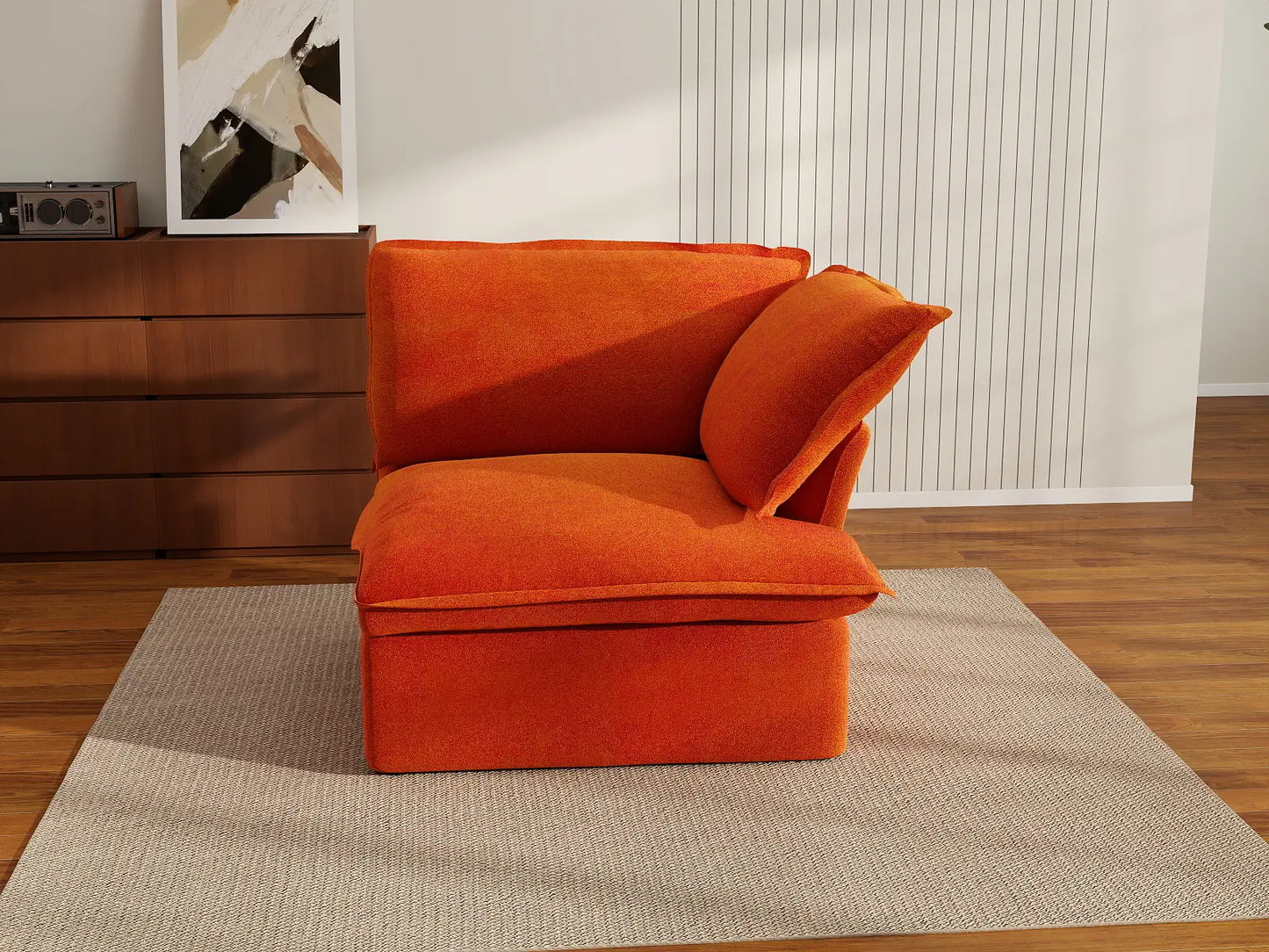 Sofá individual Deluxe Cloud Orange de 1 plaza lavable | 1 pieza, tela de terciopelo, espacio pequeño