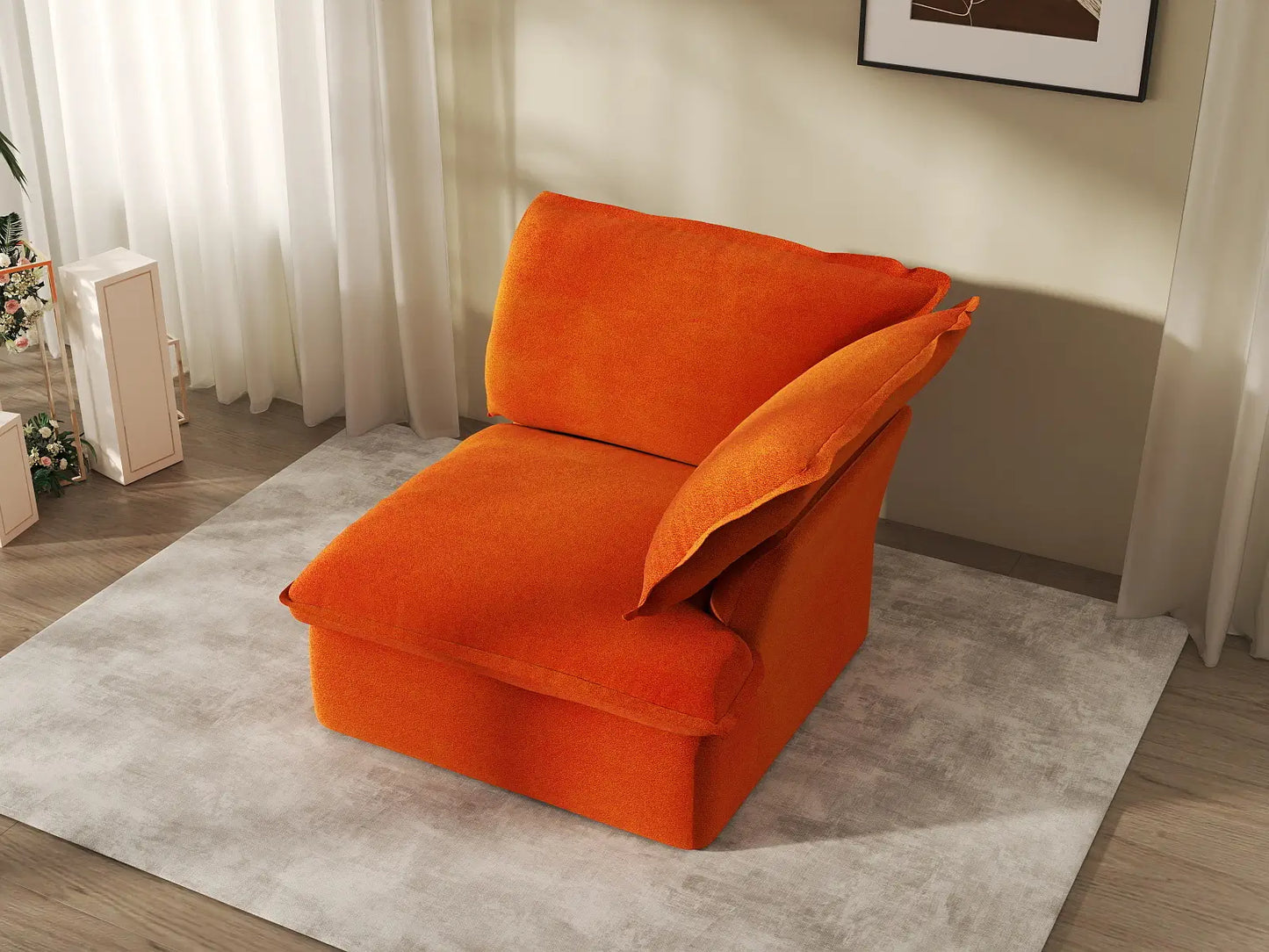 Sofá individual Deluxe Cloud Orange de 1 plaza lavable | 1 pieza, tela de terciopelo, espacio pequeño