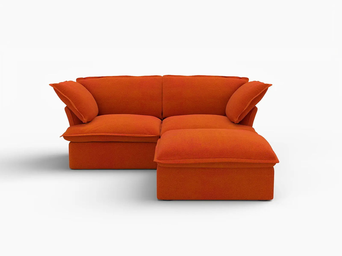Seccional Chaise Deluxe Cloud Orange de 2 plazas | 3 piezas (incluye 1 otomana), tela de terciopelo, otomana con almacenamiento