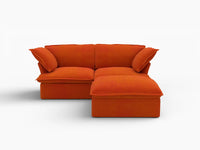Seccional Chaise Deluxe Cloud Orange de 2 plazas | 3 piezas (incluye 1 otomana), tela de terciopelo, otomana con almacenamiento