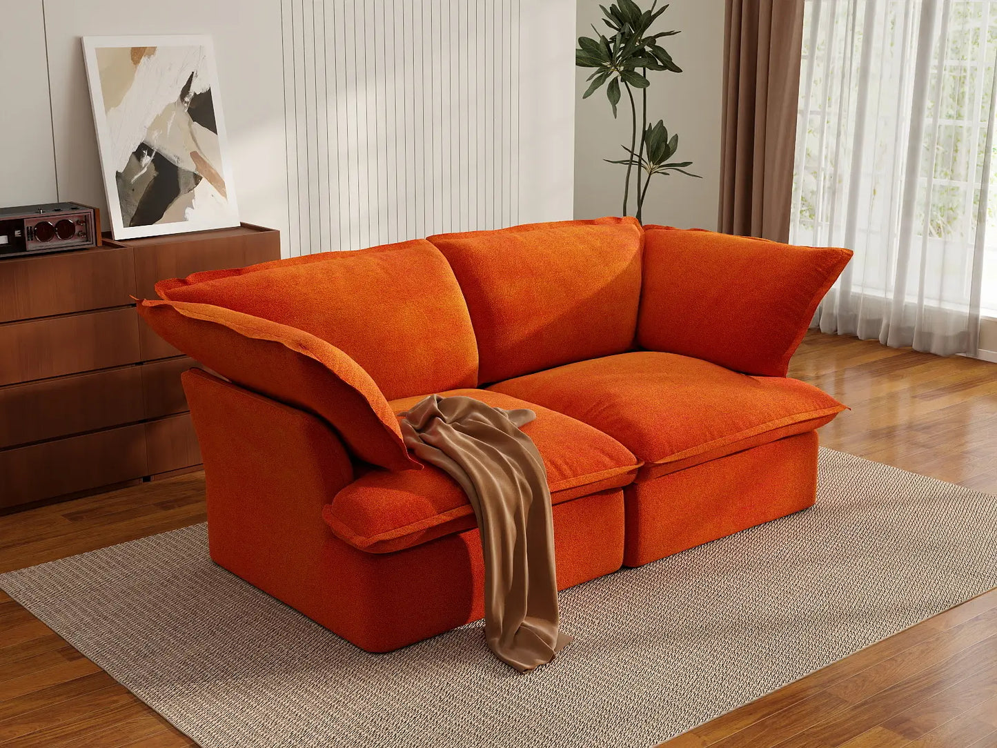 Sofá biplaza compacto Deluxe Cloud Orange | 2 piezas, tela de terciopelo, fundas lavables