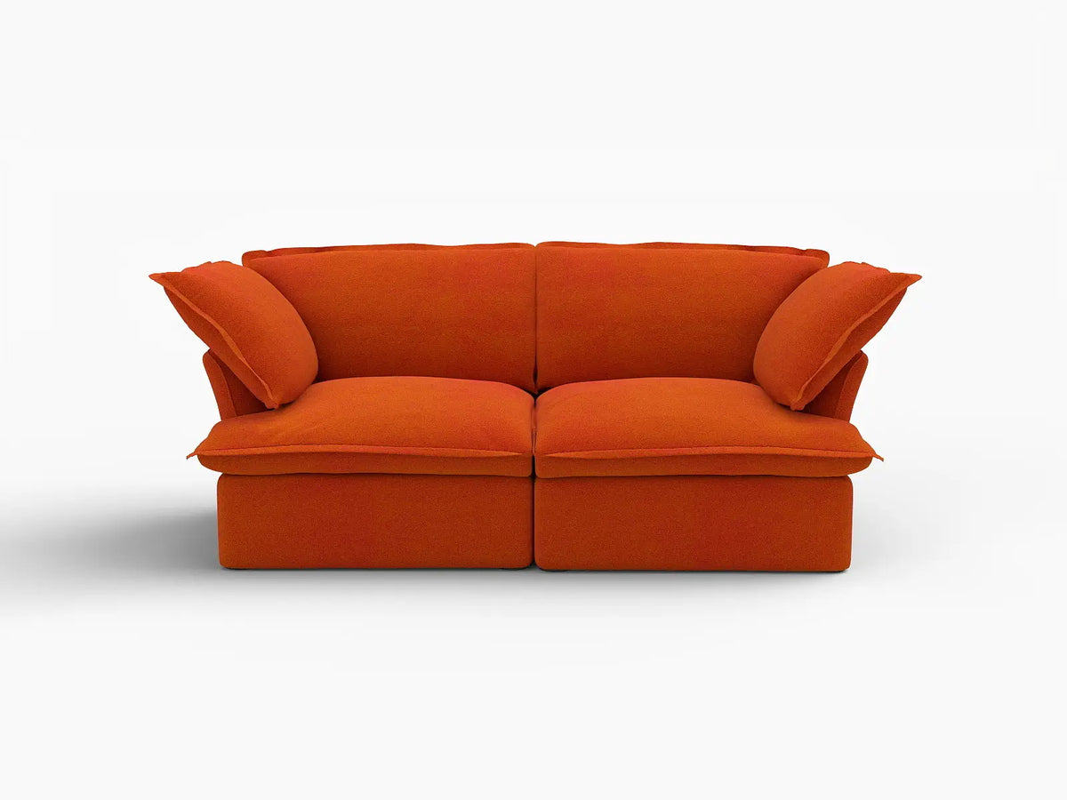 Sofá biplaza compacto Deluxe Cloud Orange | 2 piezas, tela de terciopelo, fundas lavables