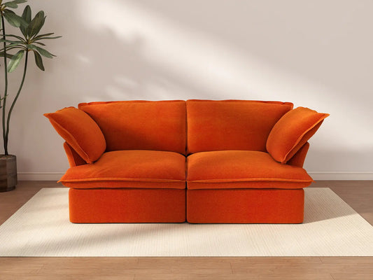 Sofá biplaza compacto Deluxe Cloud Orange | 2 piezas, tela de terciopelo, fundas lavables