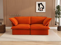 Sofá biplaza compacto Deluxe Cloud Orange | 2 piezas, tela de terciopelo, fundas lavables